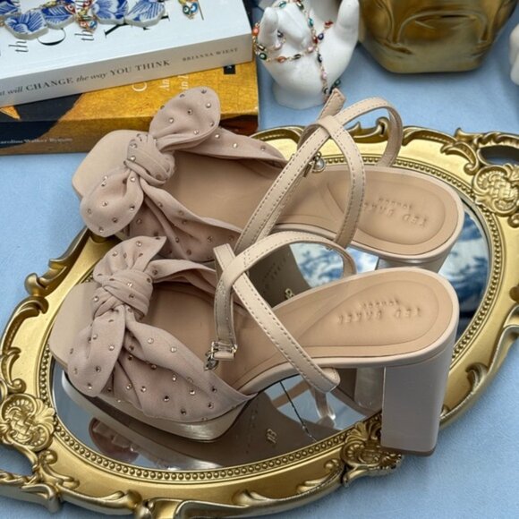 🆕 TED BAKER 🧿 NWOT MADDY Pink Crystal Embellished Bow Platform Sandals, Sz 7 - Picture 13 of 15